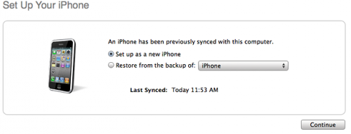 itunes new or backup 500x192 Step by step Tutorial: How to perform correct restore for iOS 6.1 jailbreak