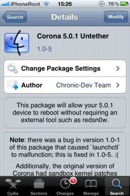  Обновился пакет отвязанного джейлбрейка Corona for iOS 5.0.1