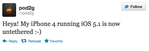 51 untetherd jailbreak Pod2g успешно сделал отвязанный джейлбрейк iPhone 4 с iOS 5.1