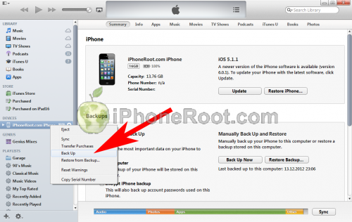 iTunes 11 iphone backup 500x316 Step by step Tutorial: How to perform correct restore for iOS 6.1 jailbreak