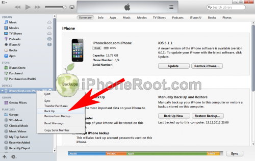 iTunes 11 iphone backup 500x316 Пошаговая инструкция: как правильно сделать рестор для джейлбрейка iOS 6.1