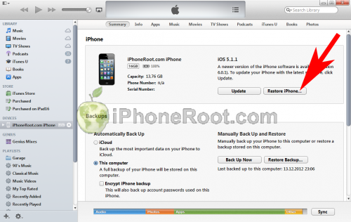 iTunes 11 iphone restore2 500x316 Пошаговая инструкция: как правильно сделать рестор для джейлбрейка iOS 6.1