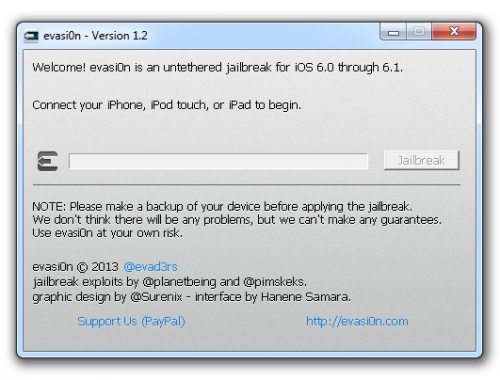 evasi0n 1 2 500x380 Update to iOS 6.1 untethered jailbreak utility released   Evasi0n 1.2