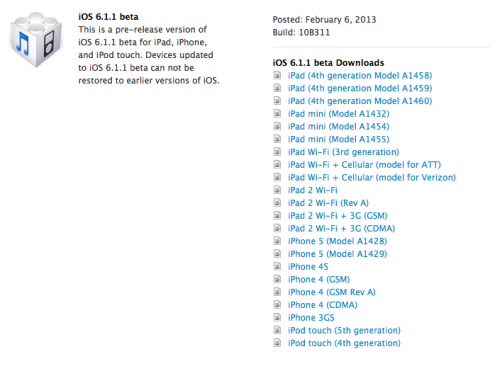 ios611 500x366  Apple Releases iOS 6.1.1 Beta to Developers