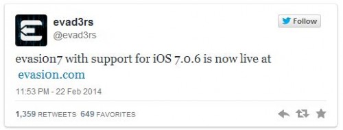 evasion 1.0.6 released 500x190 Evad3rs выпустили Evasi0n7 1.0.6 для iOS 7.0.6