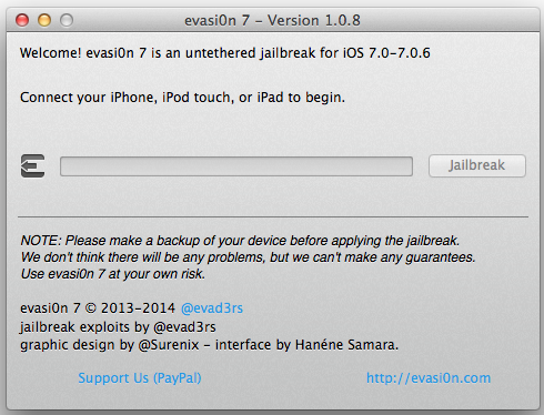 evasi0n7 1.0.8 Evad3rs выпустили новую версию своей утилиты для джейлбрейка   Evasi0n7 1.0.8
